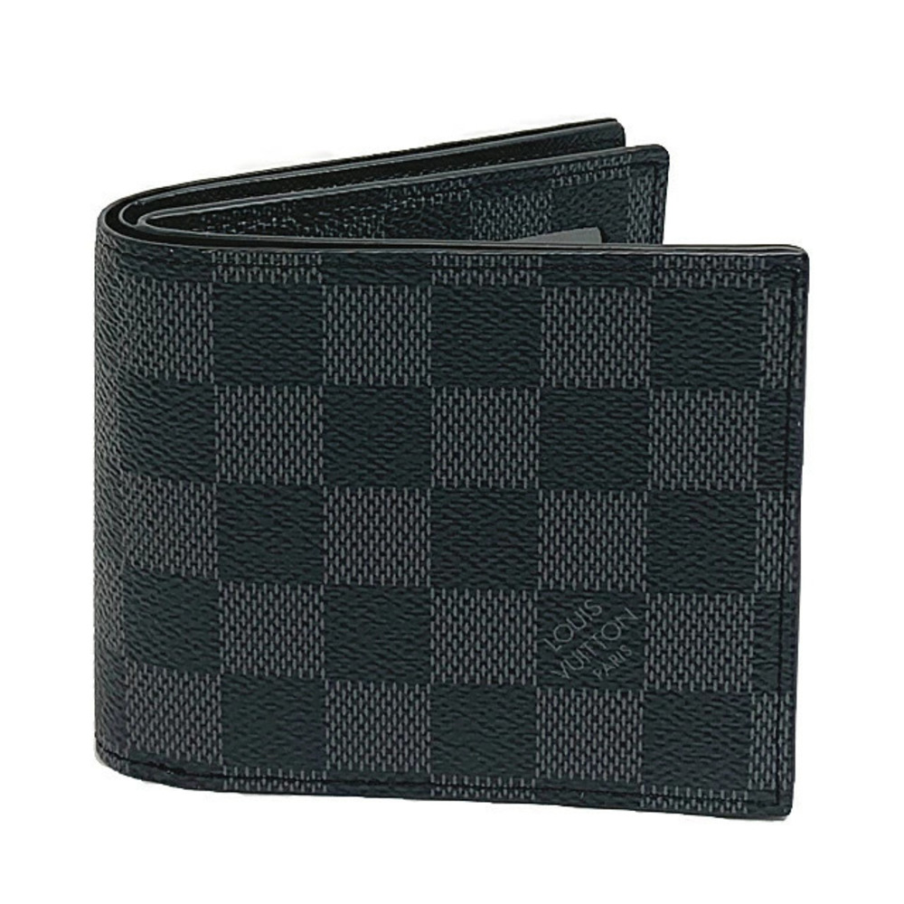 Louis Vuitton Bifold Wallet Portefeuille Damier Canvas Leather Graphite Black